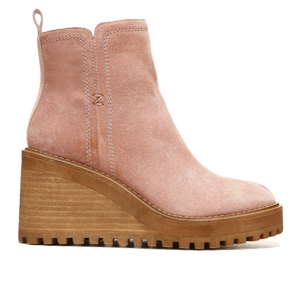 Zodiac Womens Pink Cushioned Julie Round Toe Wedge Zip-up Leather Booties 10 M